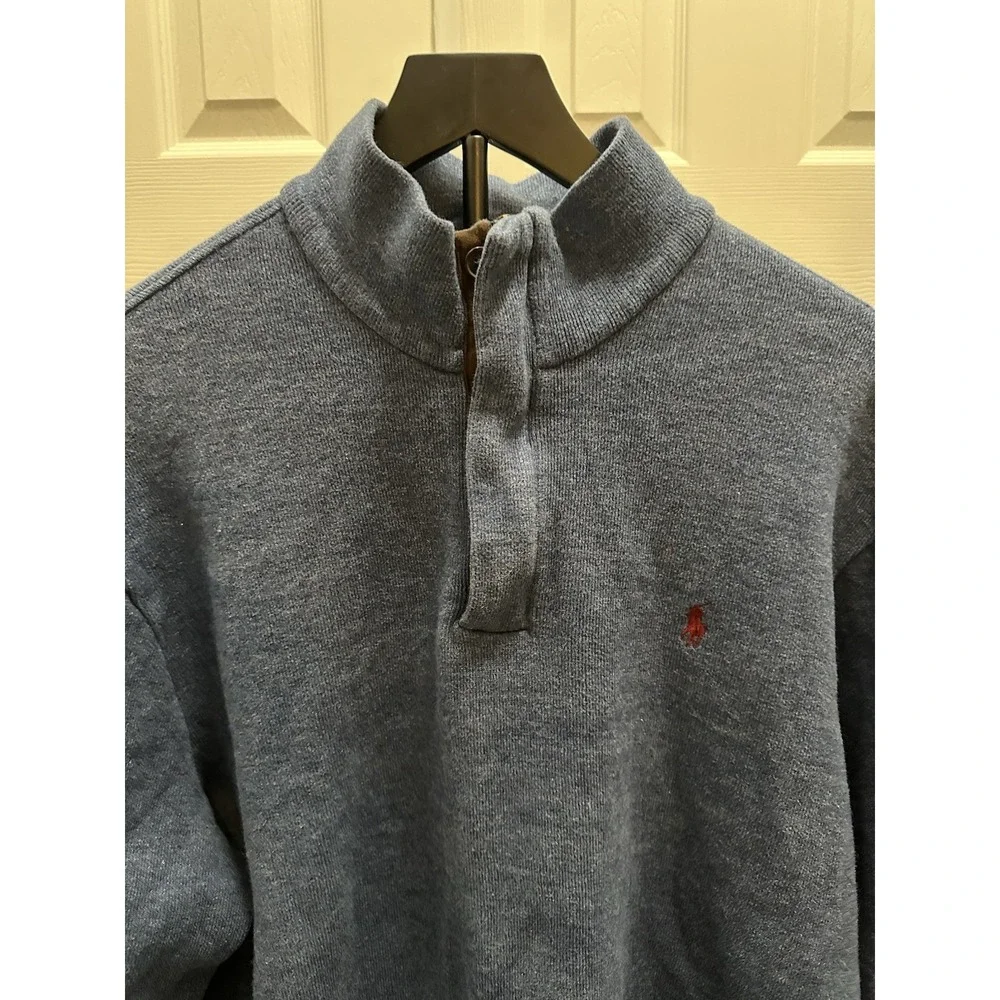 polo ralph lauren mens quarter zip sweater‎ Blue With Brown Elbow Patches XXL - Picture 2 of 12